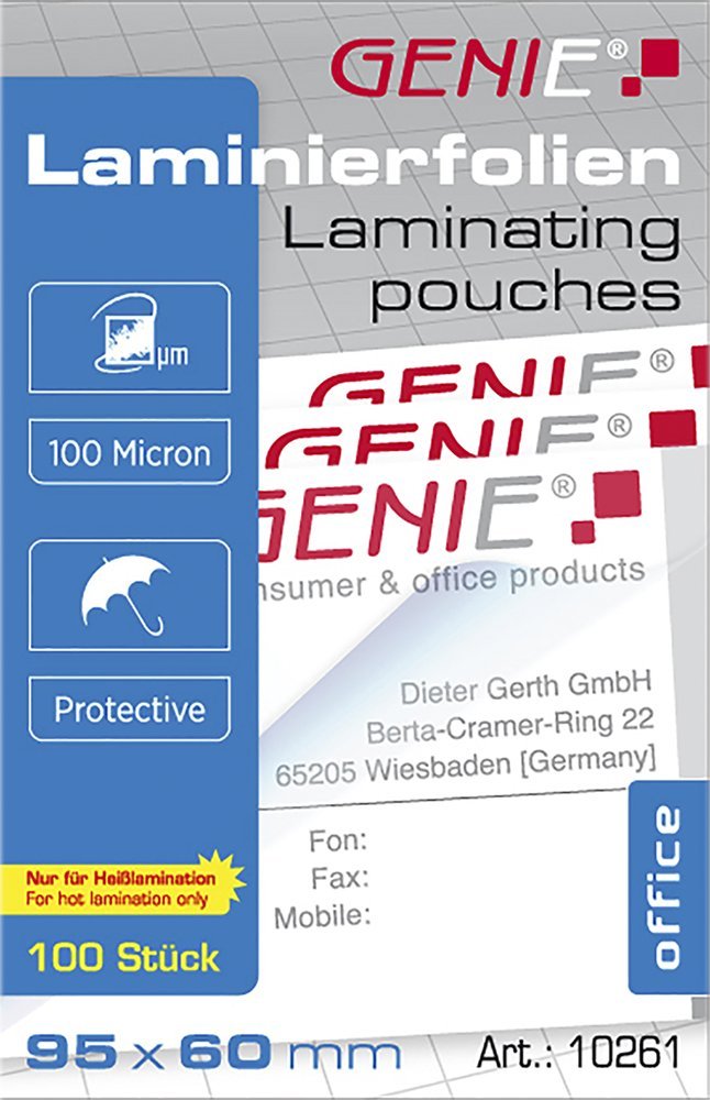 Genie GENIE torby do laminowania 100 w formacie wizytówki folie