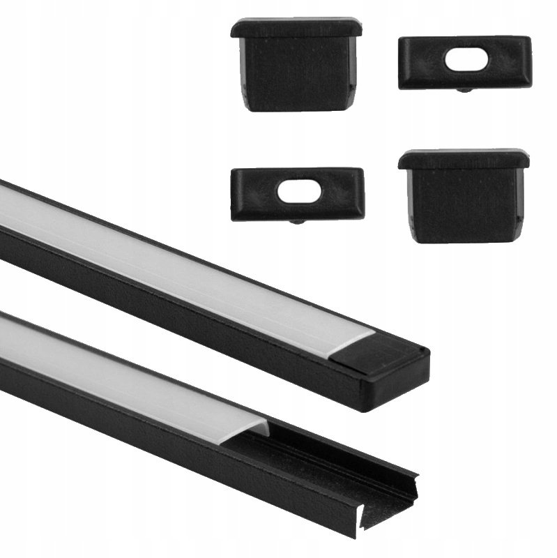 Ecolight Profil N02 natynkowy czarny +klosz mrożony 2m