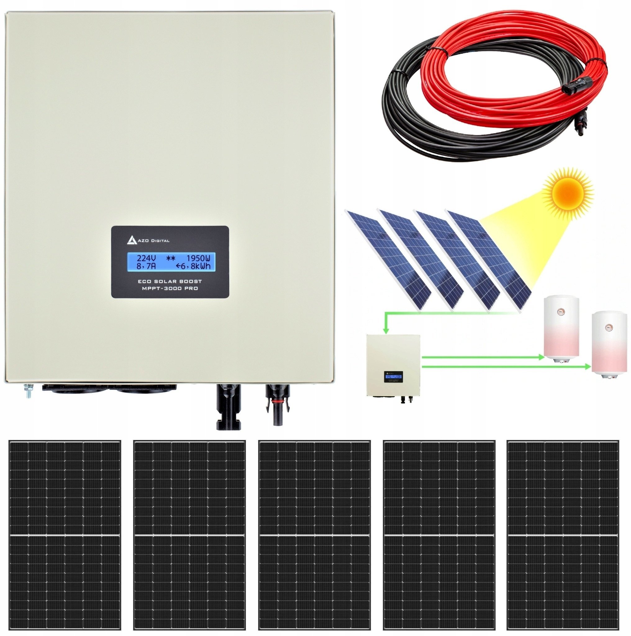 AZO Digital Zestaw do grzania wody w bojlerach 5xPV Mono 2000 ECO* Solar Boost PRO