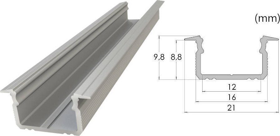 MPL Power Wpuszczany profil ALU anoda srebrny 9x16mm 3030mm GROOVE anoda silver