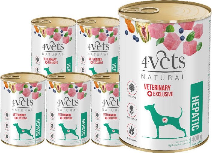 4Vets Mokra karma weterynaryjna dla psa ze schorzeniami wątroby Natural* Hepatic 6 x 400 g