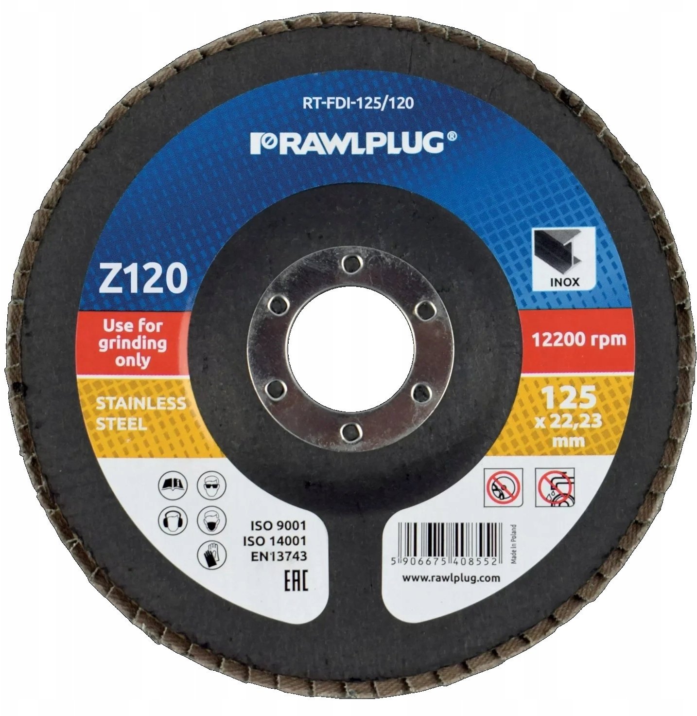 Rawlplug Ściernica listkowa cyrkonowa Z120 125X22,23MM RT-FDI-125/120