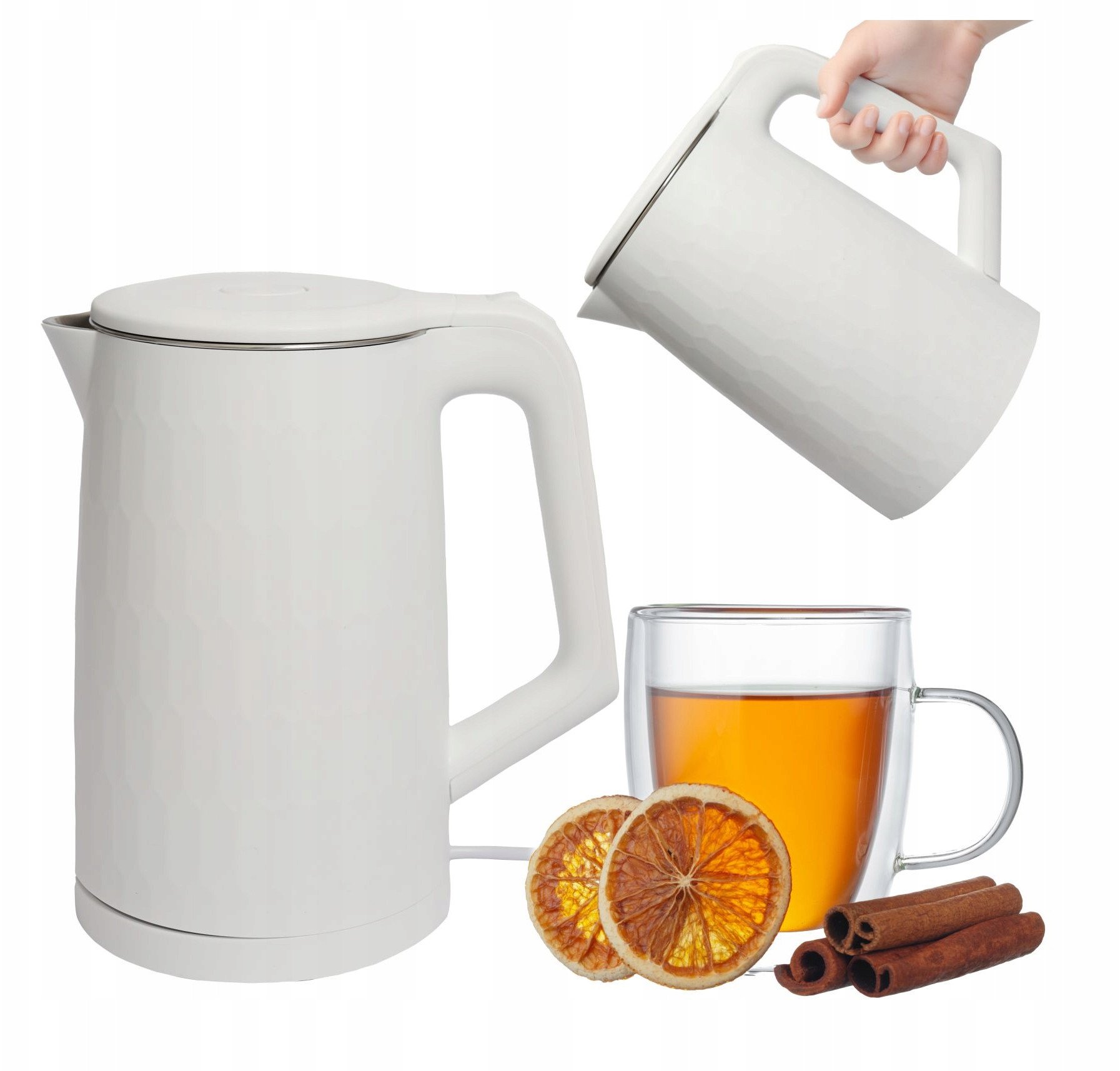 Czajnik elektryczny bezprzewodowy turystyczny 1500 W 1.8 l obrotowy biały