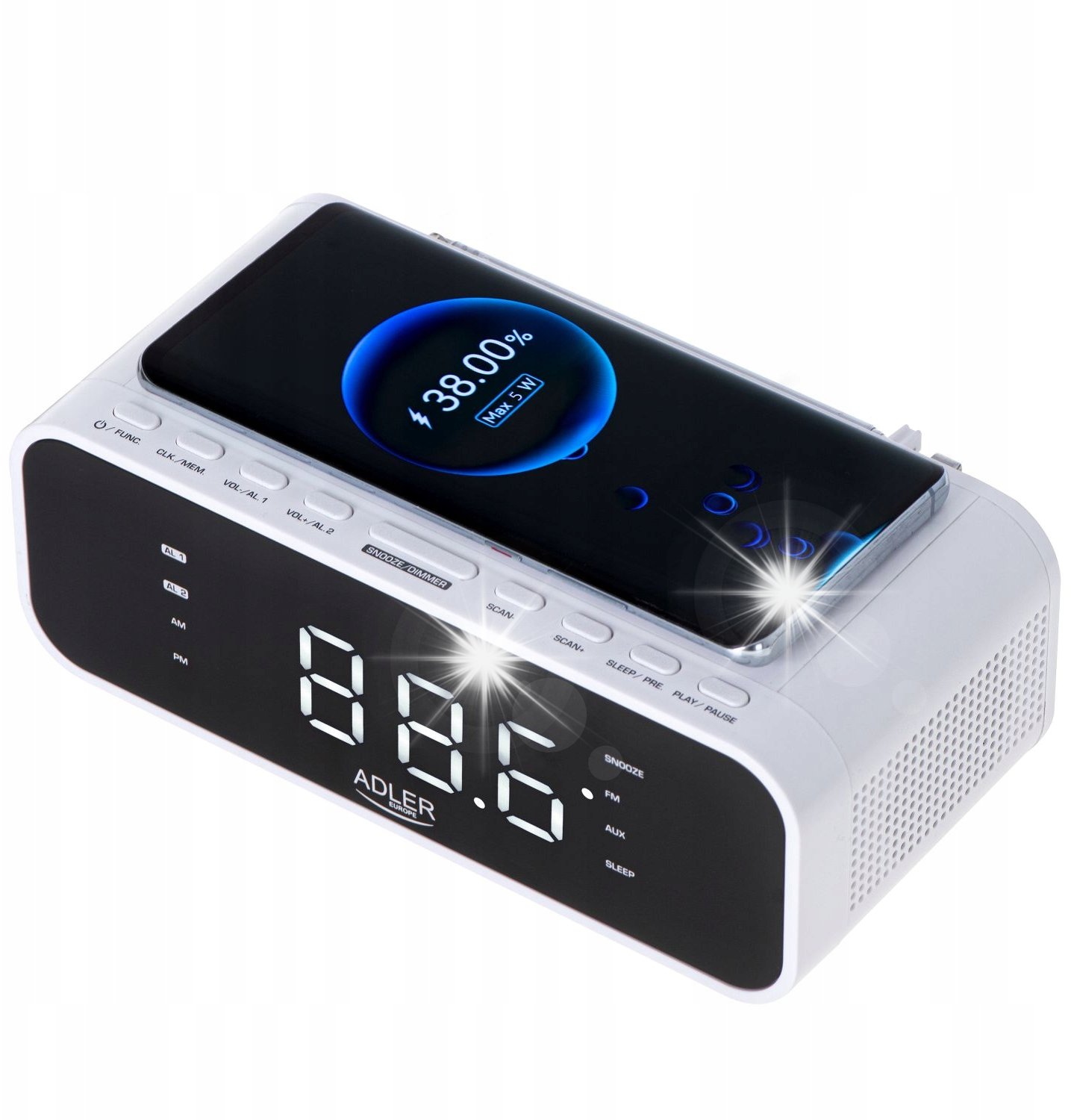 Radiobudzik Adler Radiobudzik bezprzewodowy bluetooth USB AUX FM