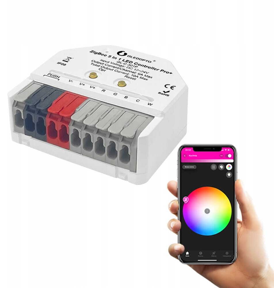 Tuya Mini Kontroler 5w1 do Taśm i Pasków LED RGB CCT ZigBee Home Assistant