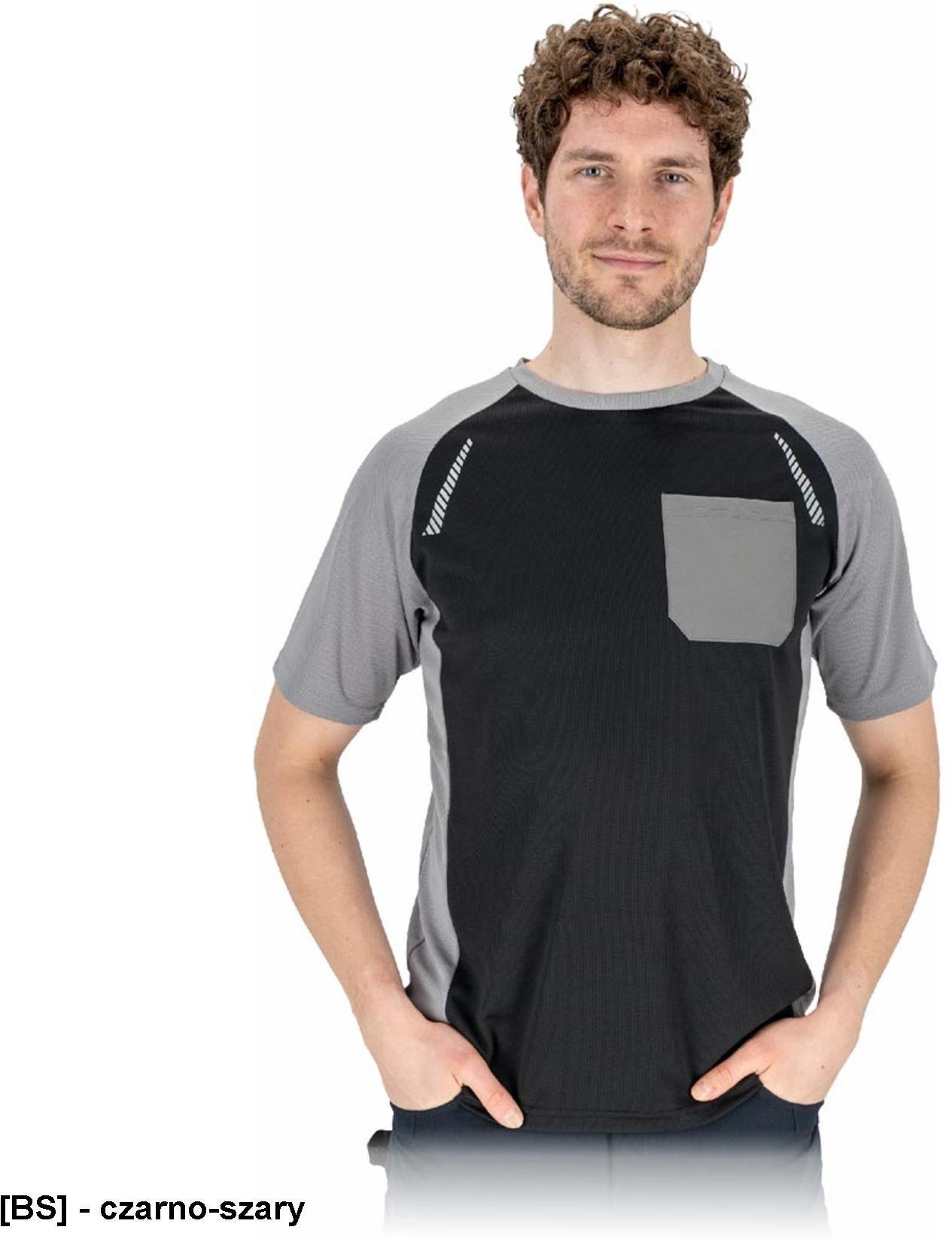 Reis T-shirt męski krótki rękaw siateczka super wentylacja elementy odblaskowe kieszonka nadruki spo...