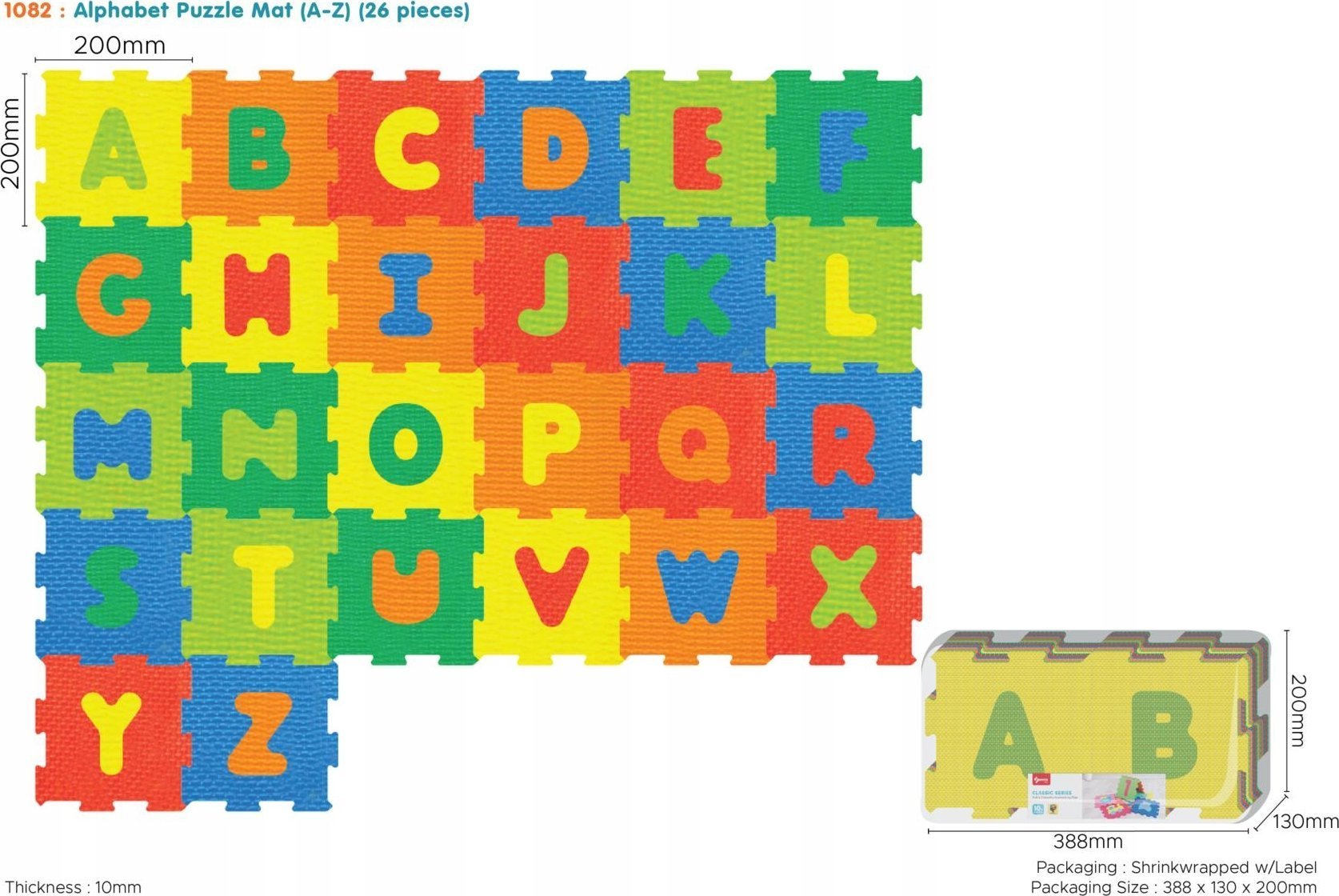 Mata z 26 Puzzli dla dzieci 10m+ Alfabet + Wyjmowane litery + Pianka EVA + Jaskrawe kolory