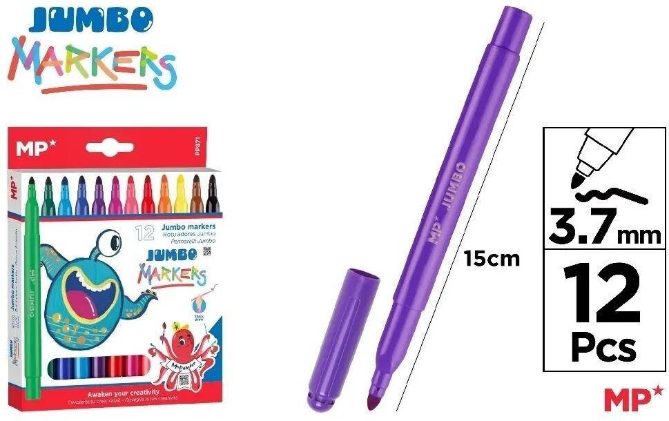 Kolorowe Baloniki Flamastry Jumbo 12 kolorów