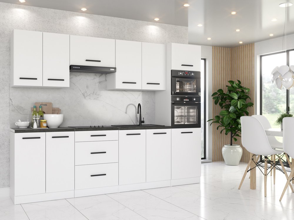 Kuchnia Nowoczesna Modułowa Marra Słupek 2.6m Biały Szary Mat Dąb Wotan