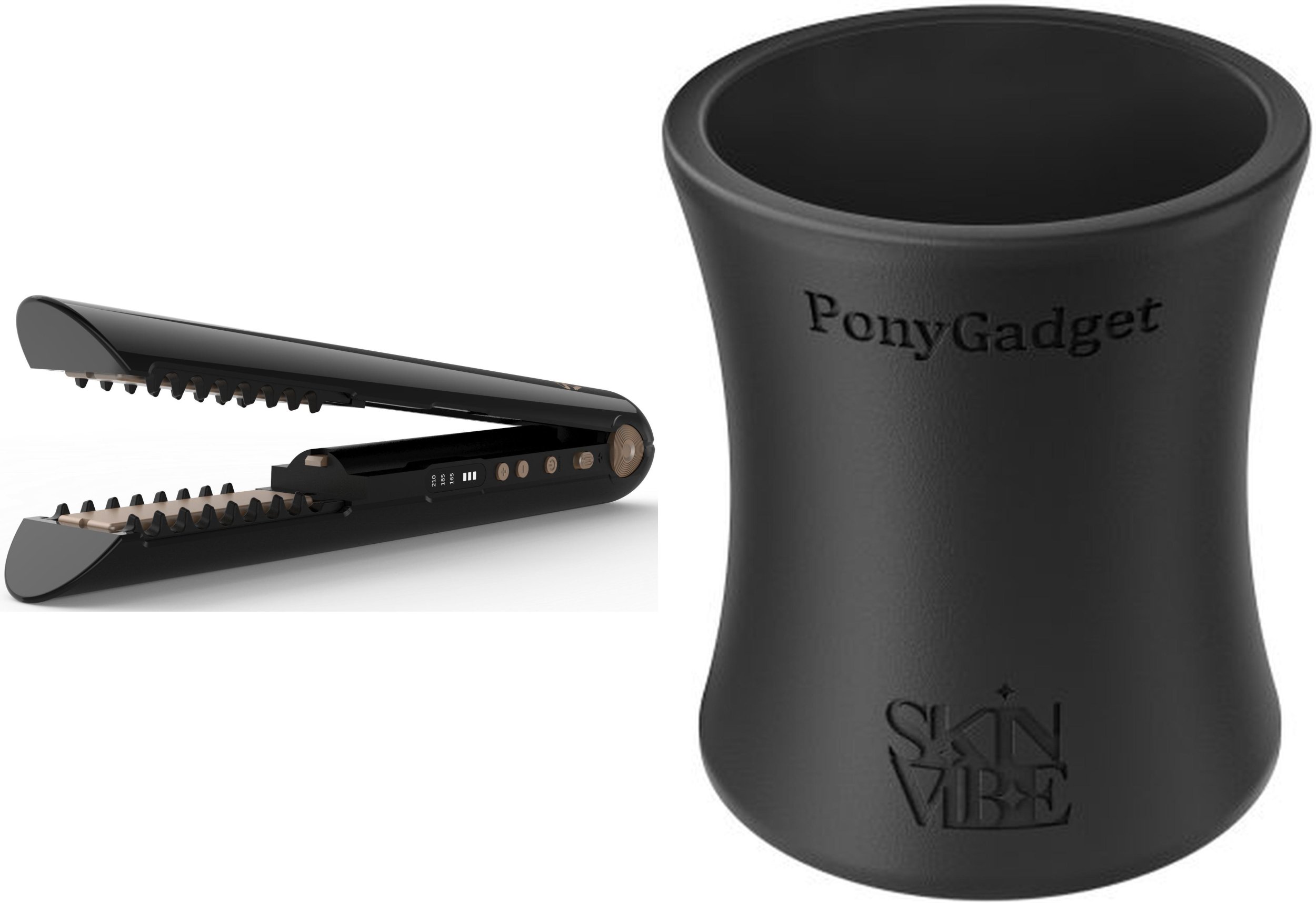 Prostownica SkinVibe SkinVibe Luna MiniWireless (SV-003BK) + SkinVibe PonyGadget - Guma do włosów, czarna, XL (SV-006BK)
