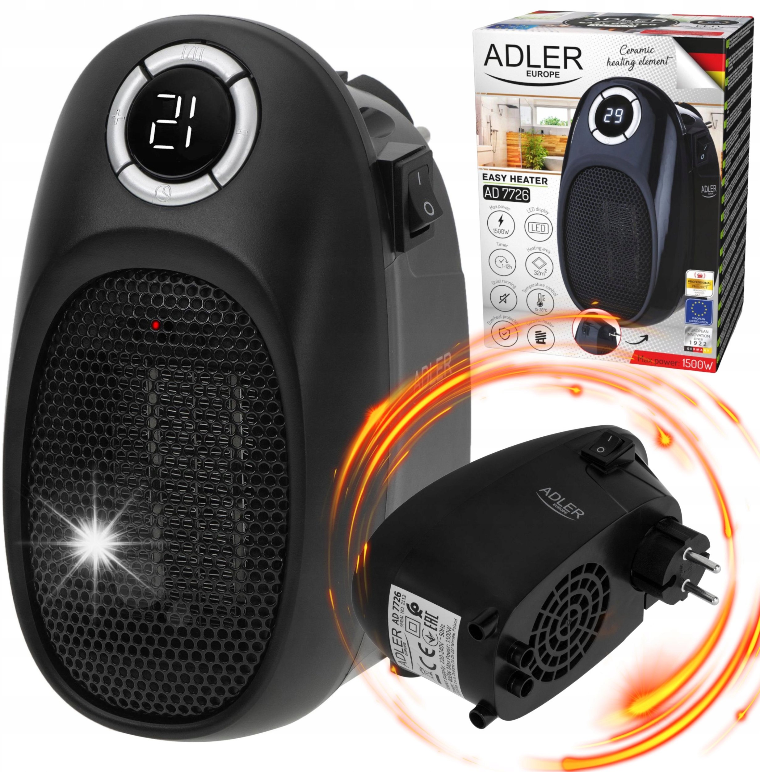 Termowentylator Adler MINI GRZEJNIK ELEKTRYCZNY FARELKA TERMOWENTYLATOR OGRZEWACZ TIMER REGULACJA