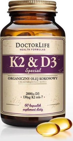 Doctor Life DOCTOR LIFE_K2 D3 olej kokosowy 130ug K2 mk-7 2000iu D3 suplement diety 60 kapsułek