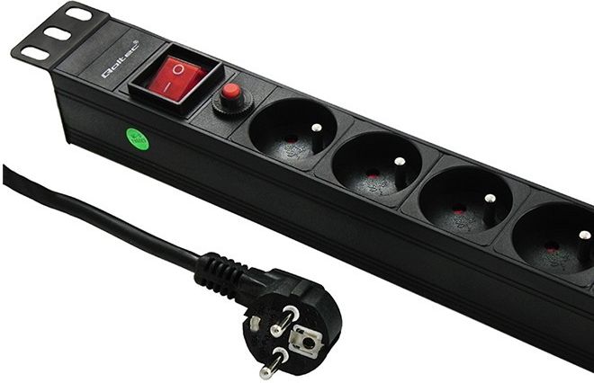 Qoltec Listwa zasilająca 19'', 16A, 1U, PDU, 6xSCHUKO, 2m (53995)
