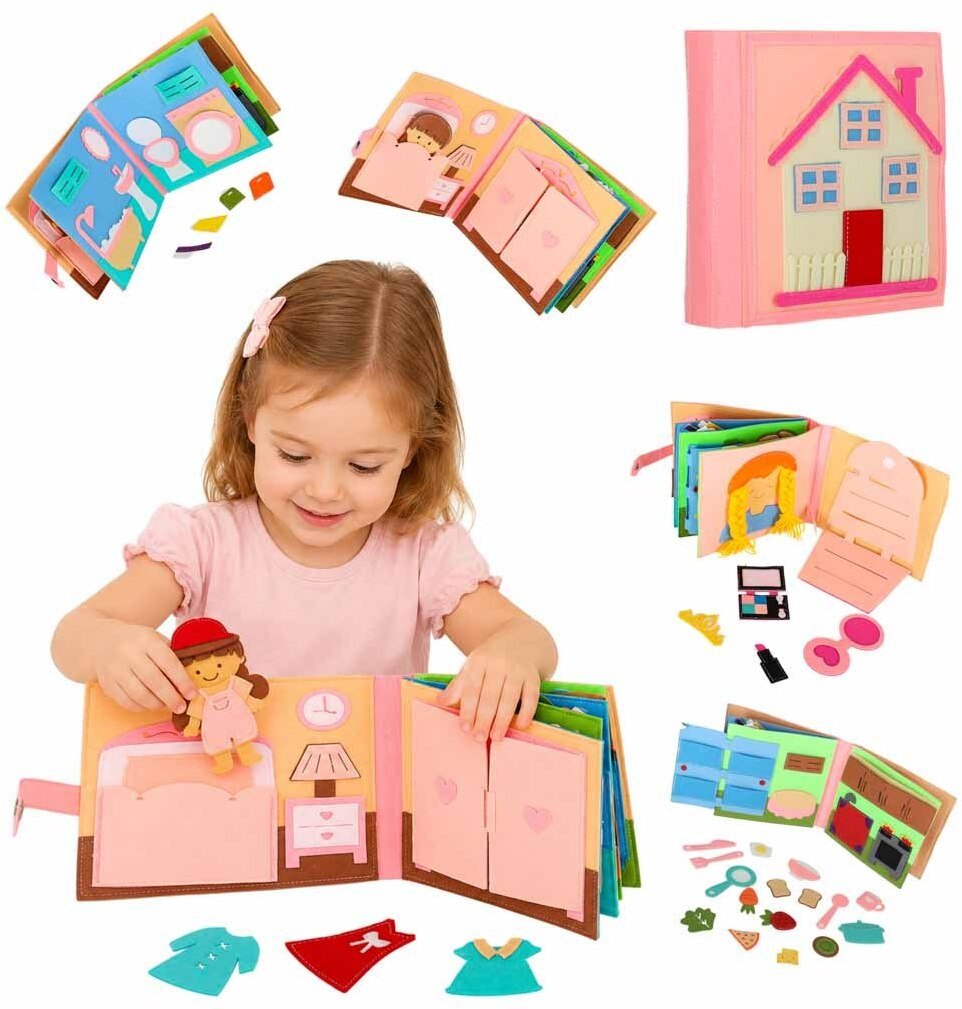 Kontext Książeczka sensoryczna edukacyjna filcowa 3D manipulacyjna ruchome elementy dom