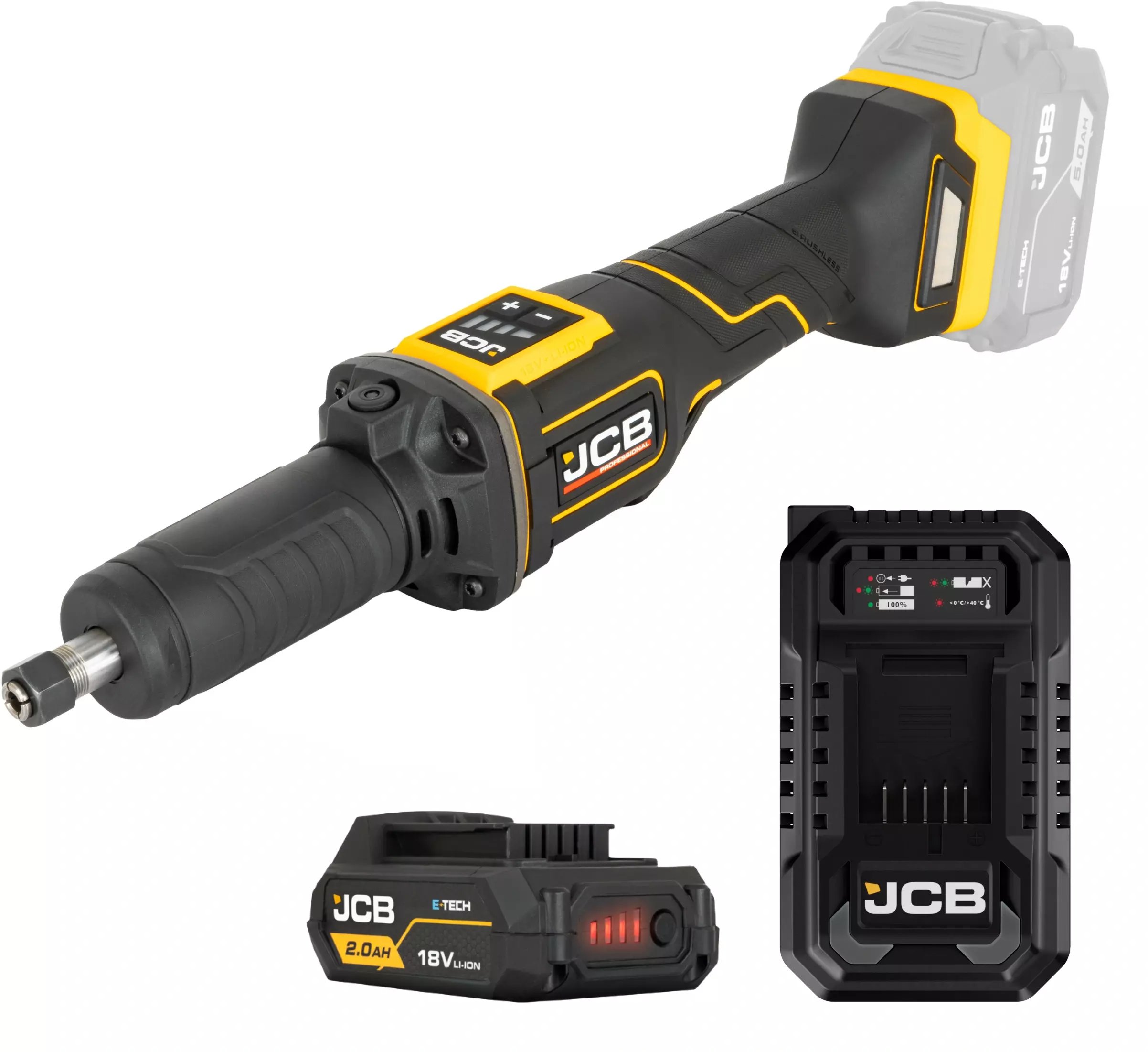 JCB Professional 18V Szlifierka Trzpieniowa Ładowarka Bateria 2Ah