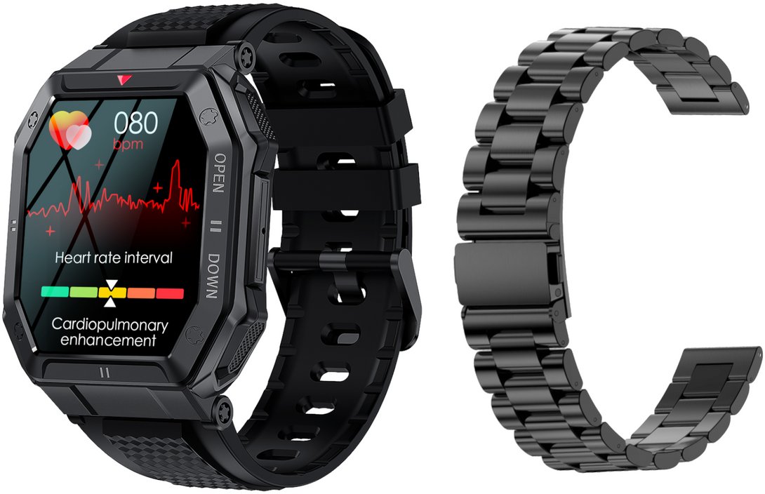 Smartwatch GlacierX Smartwatch Trail Black + Bransoleta stalowa GX-TC55 BS