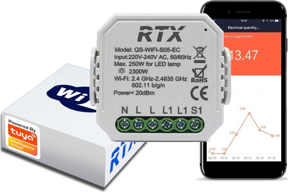 RTX Tuya Przekaźnik WiFi Dopuszkowy Pomiar Energii