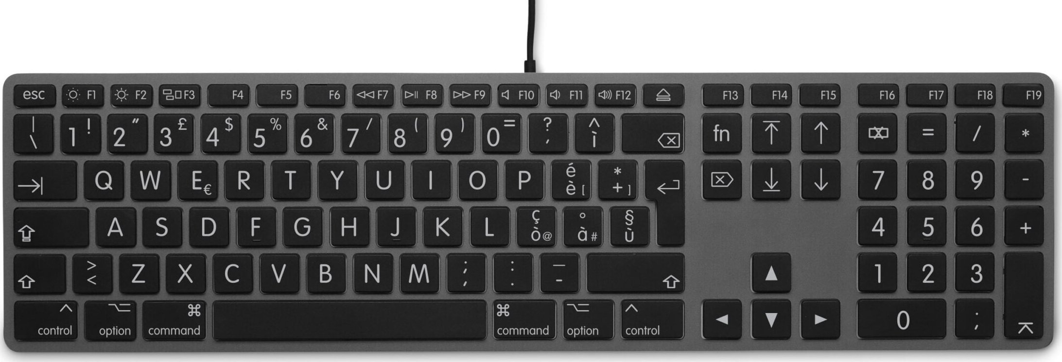Klawiatura LMP Large Font USB Keyboard 110 keys wired USB keyboard with 2x USB and aluminum upper cover - Italian - space gray