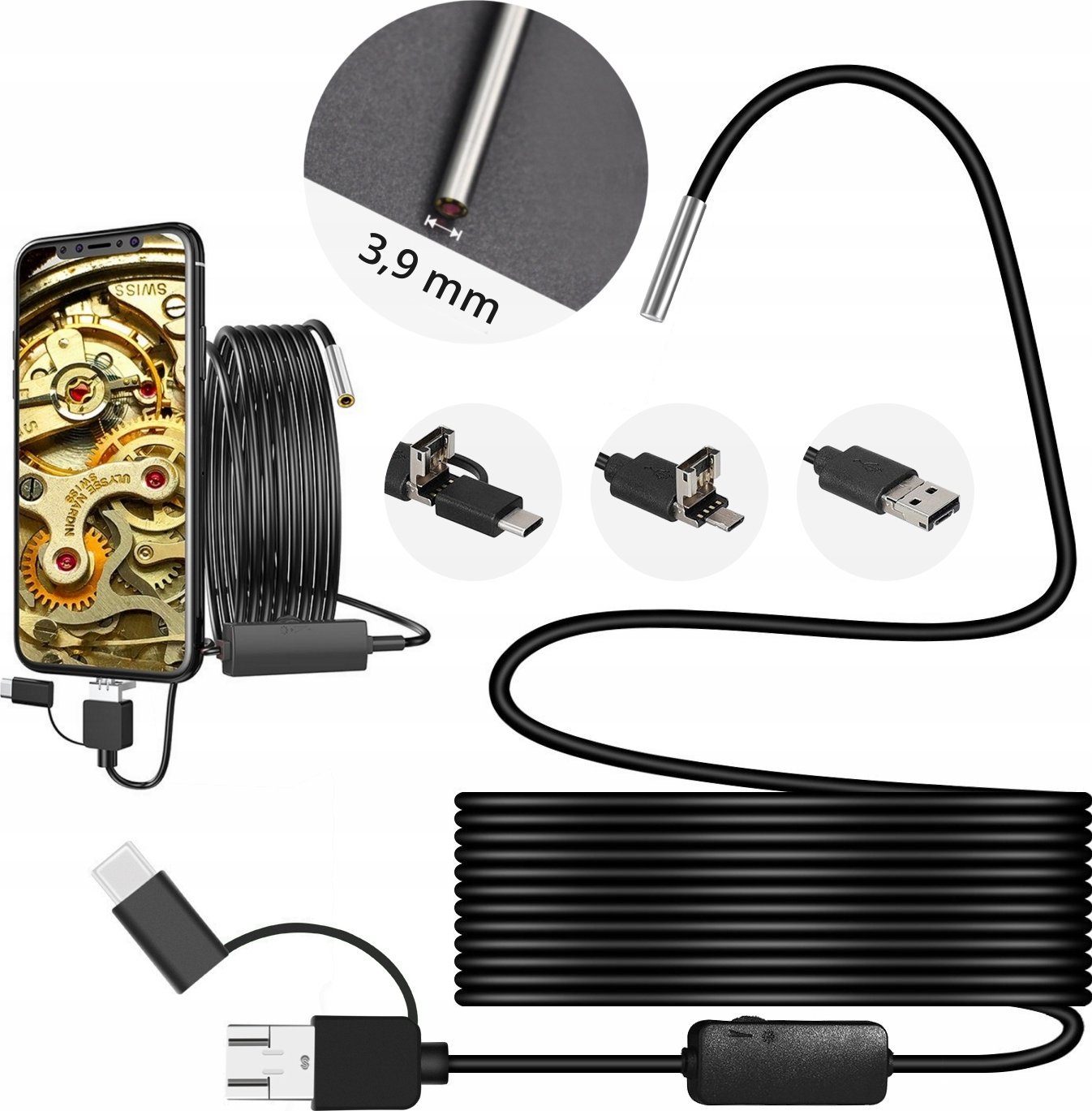 KAMERA ENDOSKOPOWA INSPEKCYJNA ANDROID PC APP JPG AVI 3.9mm 3.5m 6LED IP67