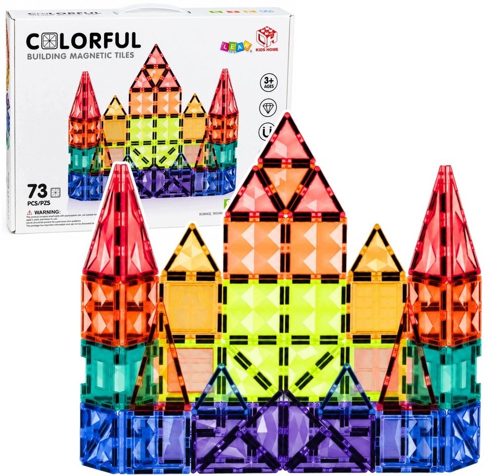 LeanToys Klocki Magnetyczne Konstrukcyjne Panele 3D Kreatywne STEM Kolorowe 73 el.