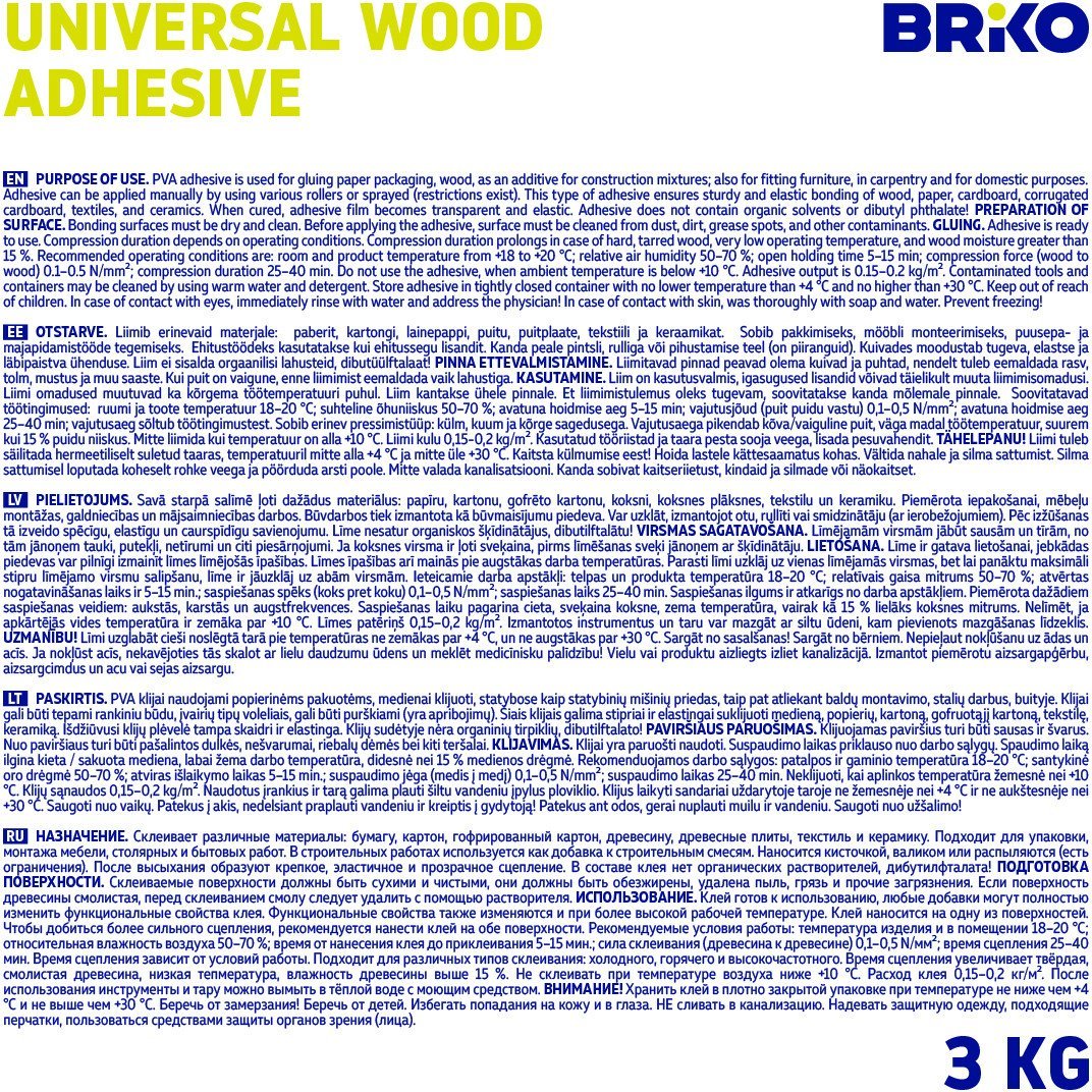 Briko UNIVERSAL WOOD PVA ADHESIVE BRIKO 3 K