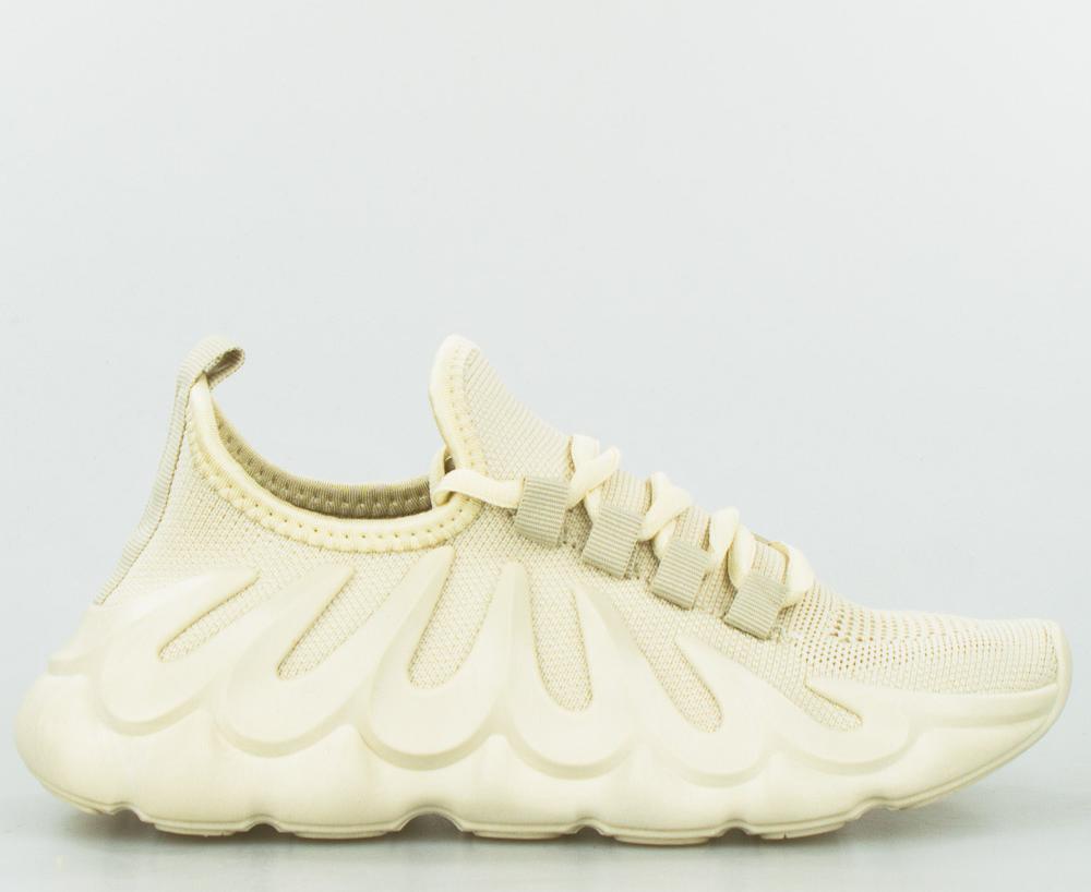 Estetino Sneakersy na koturnie wiązane tekstylne beżowe-40