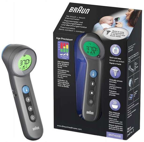 TERMOMETR BEZDOTYKOWY DLA DZIECI DO CZOŁA BRAUN BNT 400 BWE WIELOFUNKCYJNY