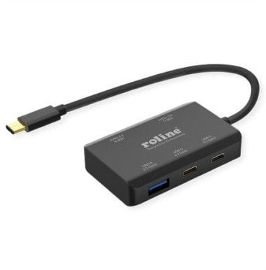 Koncentrator ROLINE USB 3.2 Gen 2, 4 porty (2x A + 2x C), PD (100 W)