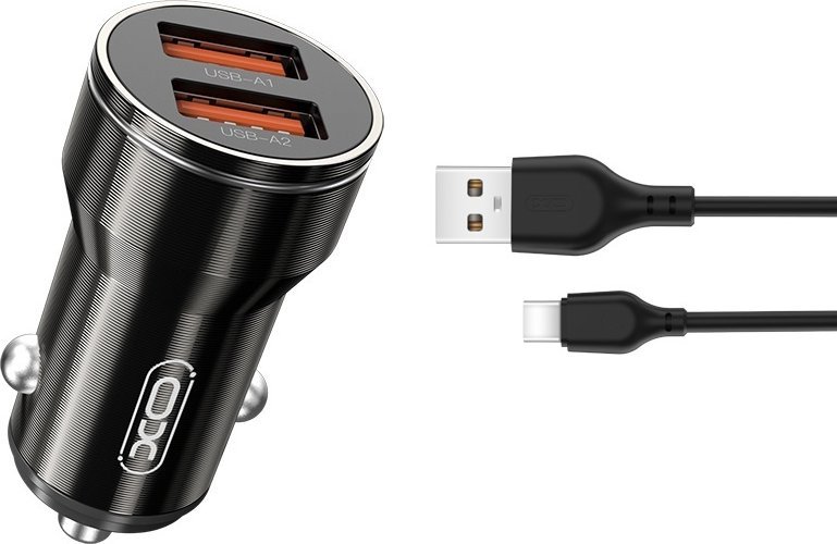 Ładowarka XO Ładowarka Samochodowa Cc48 2X Usb 2,4A Czarna + Kabel Usb-C