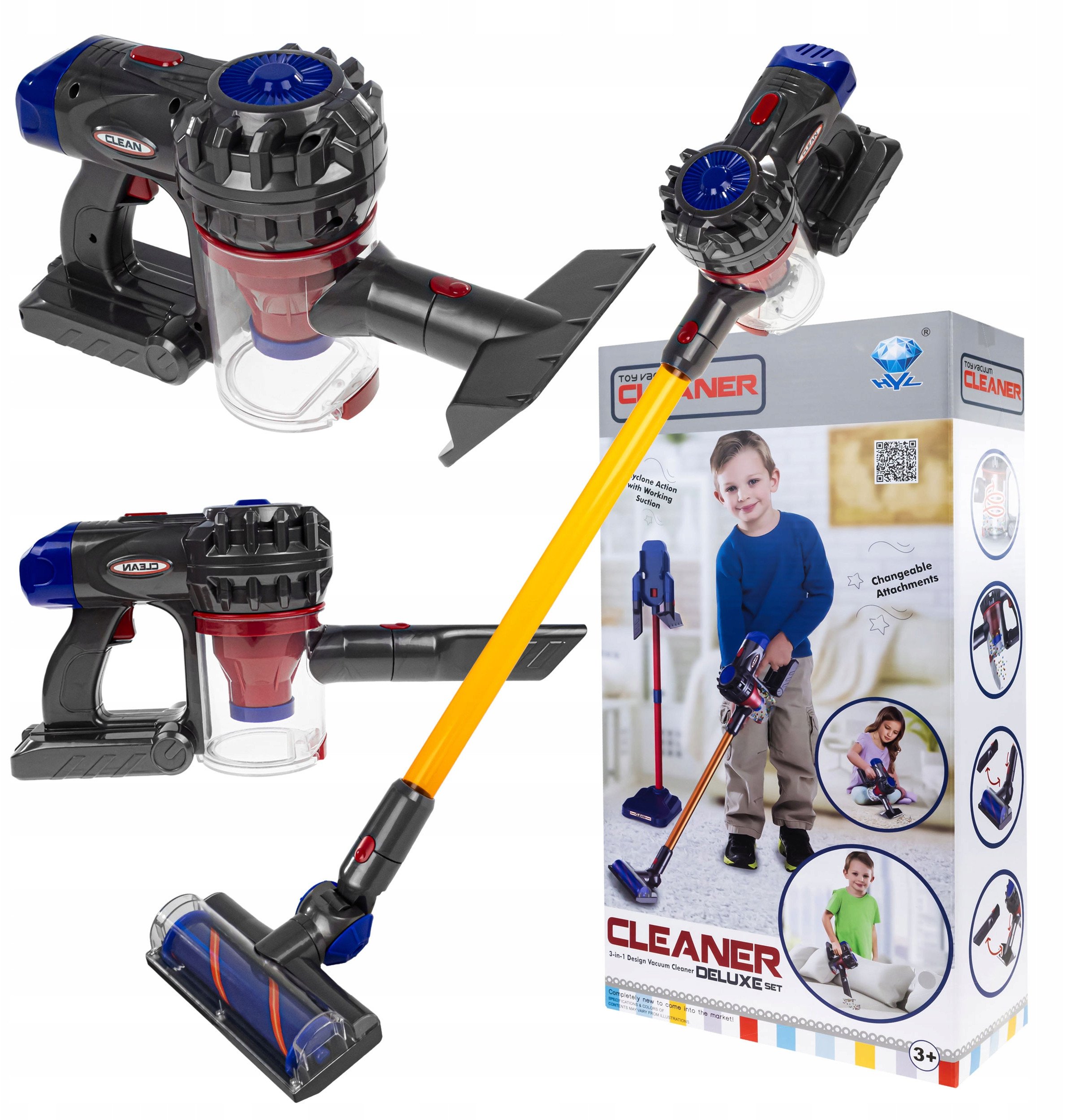 LeanToys Odkurzacz Pionowy Dla Dzieci Dźwięk Duży Zestaw Do Sprzątania Kulki 3W1