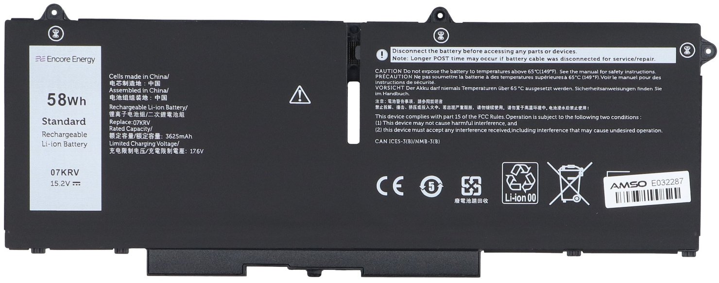 Bateria Encore Energy bateria do Dell Latitude 7330 7530 7430 5430 5530 5330 Precision 3570 58Wh 15.2V 3800mAh 07KRV