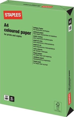 Staples STAPLES Papier kolorowy INTENSIVE COLOURS A4 80G, zielony/deep green, ryza 500 arkuszy