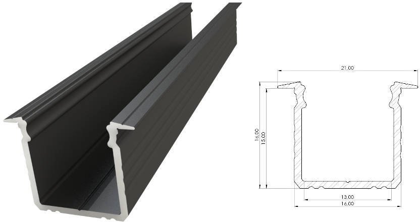 MPL Power AL12-GLG3-LB-3000: Wpuszczany profil ALU czarny lakier 15x16mm 3030mm Groove black lacquer...