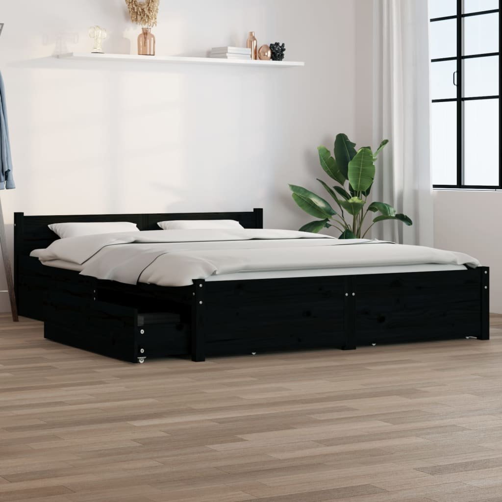 Фото - Ліжко VidaXL Rama łóżka z szufladami, czarna, 140x190 cm 