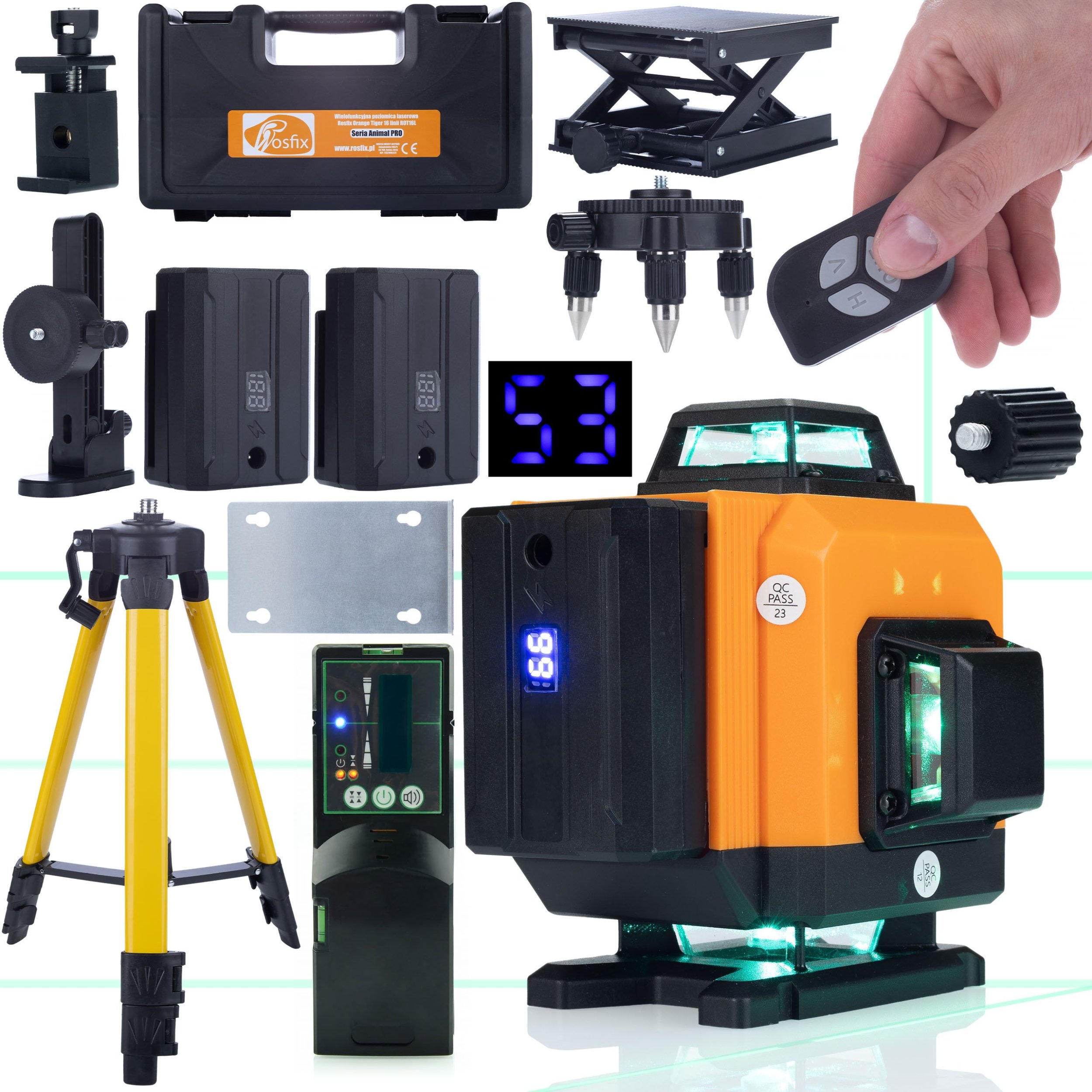 Rosfix ZESTAW LASER KRZYŻOWY POZIOMICA 360 16L 2AKU WALIZKA STATYW DEKETOR WIĄZKI