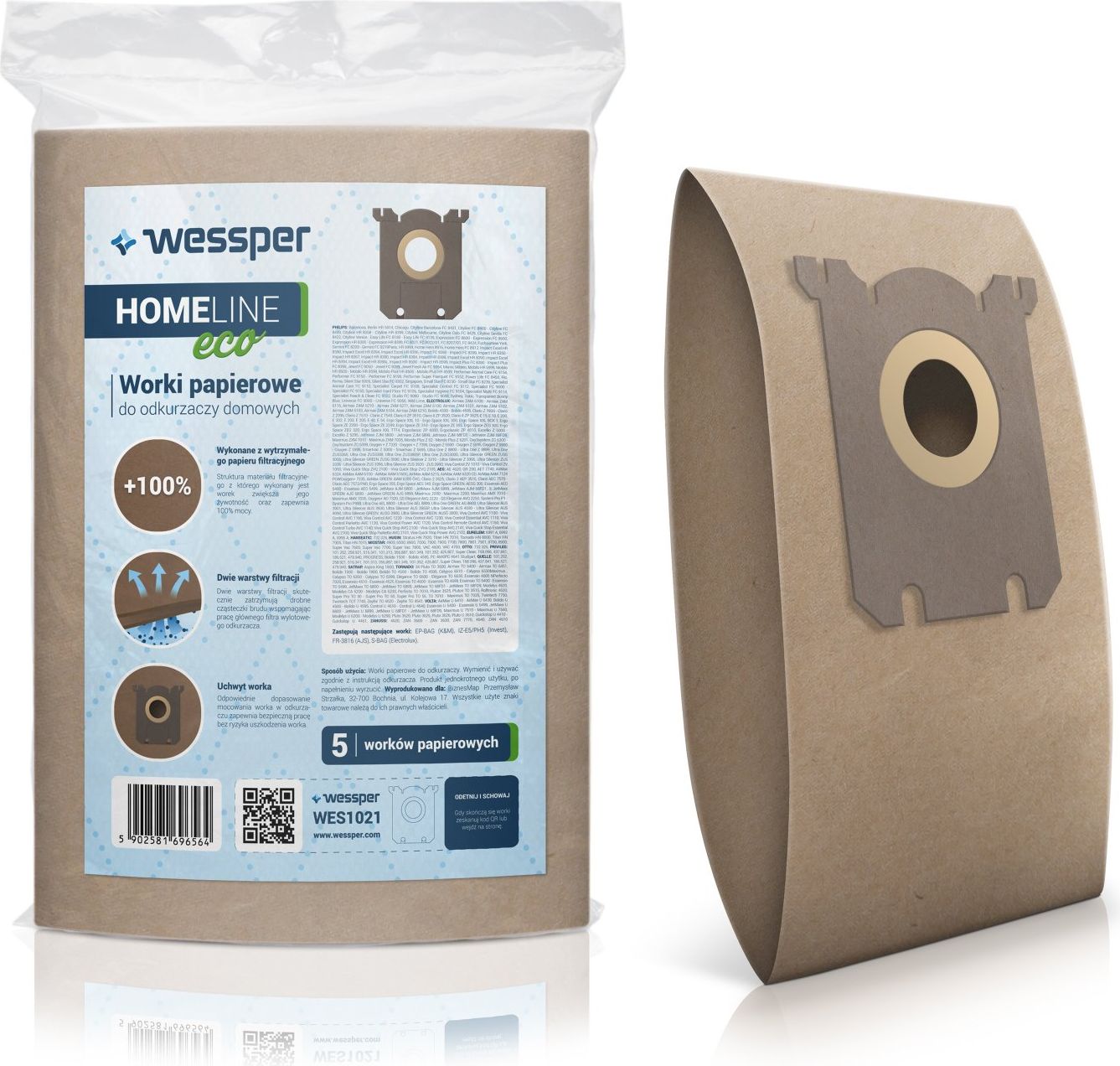 Worek do odkurzacza Wessper do Philips, AEG, Electrolux, S-Bag - papierowe 5 sztuk