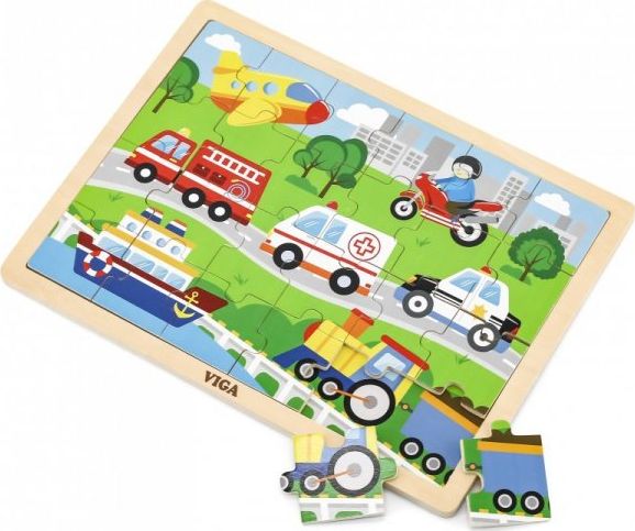Viga 51462 Puzzle na podkładce 24 elementy - pojazdy w mieście