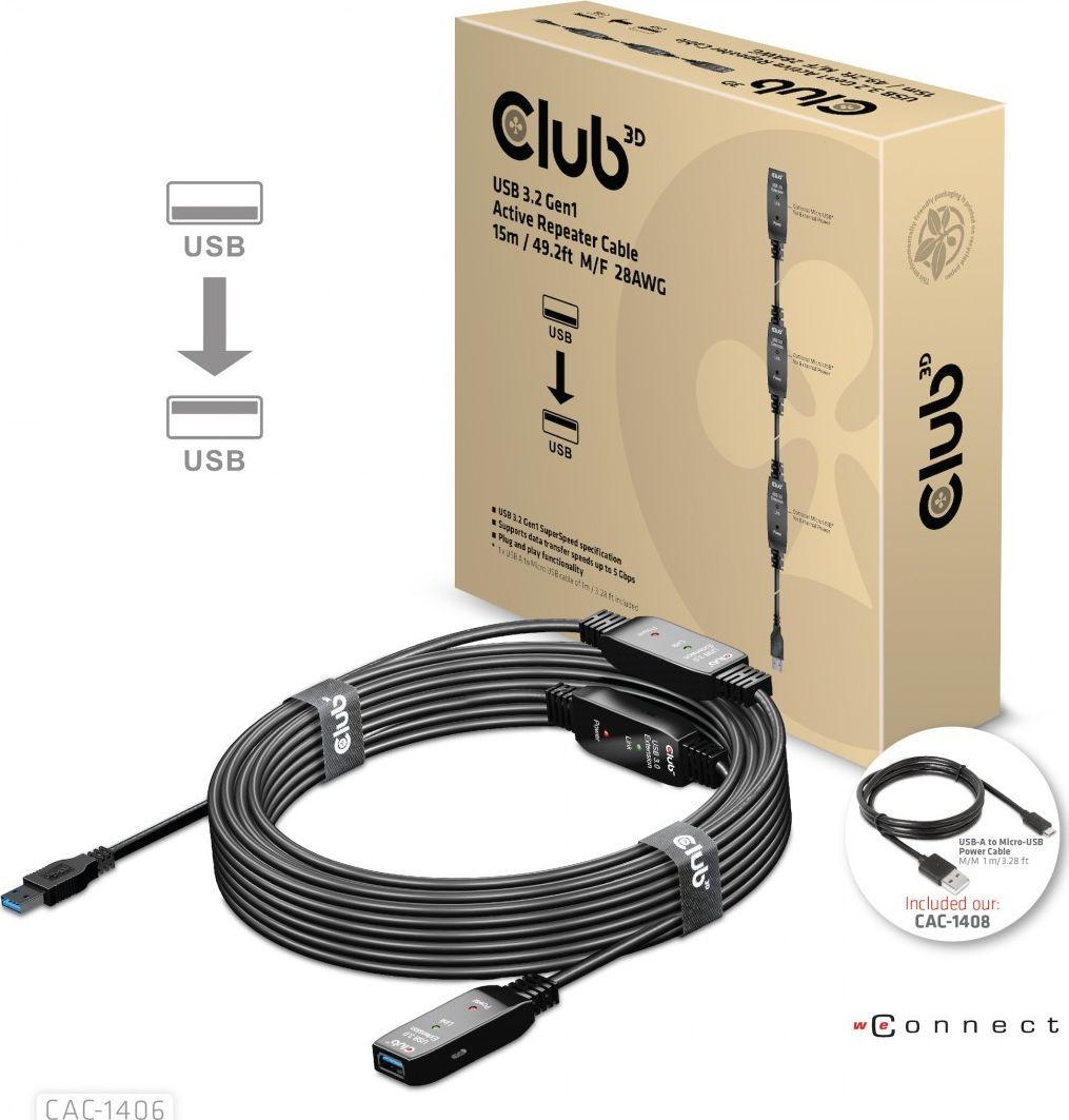 Zdjęcia - Kabel Club-3D  USB Club 3D USB-A - USB-A 15 m Czarny  (CAC-1406)