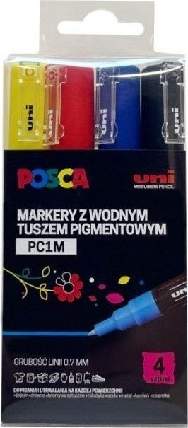 Uni Mitsubishi Pencil Markery plakatowe PC-1M 4 kolory POSCA UNI
