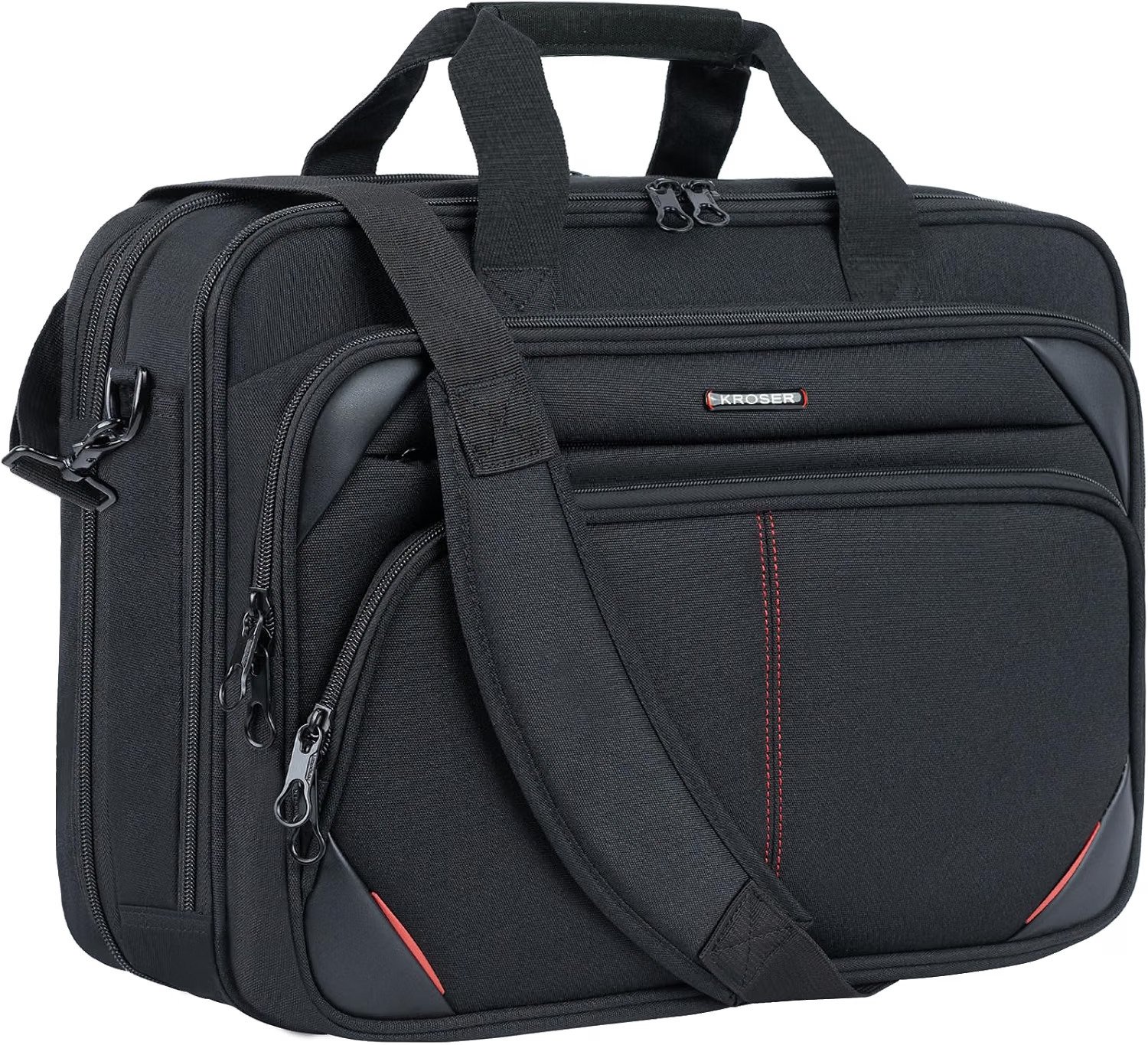 Torba KROSER Biznesowa torba na laptopa 17,3 pojemna rozszerzalna teczka na ramię (DKL2843 BL/RED)