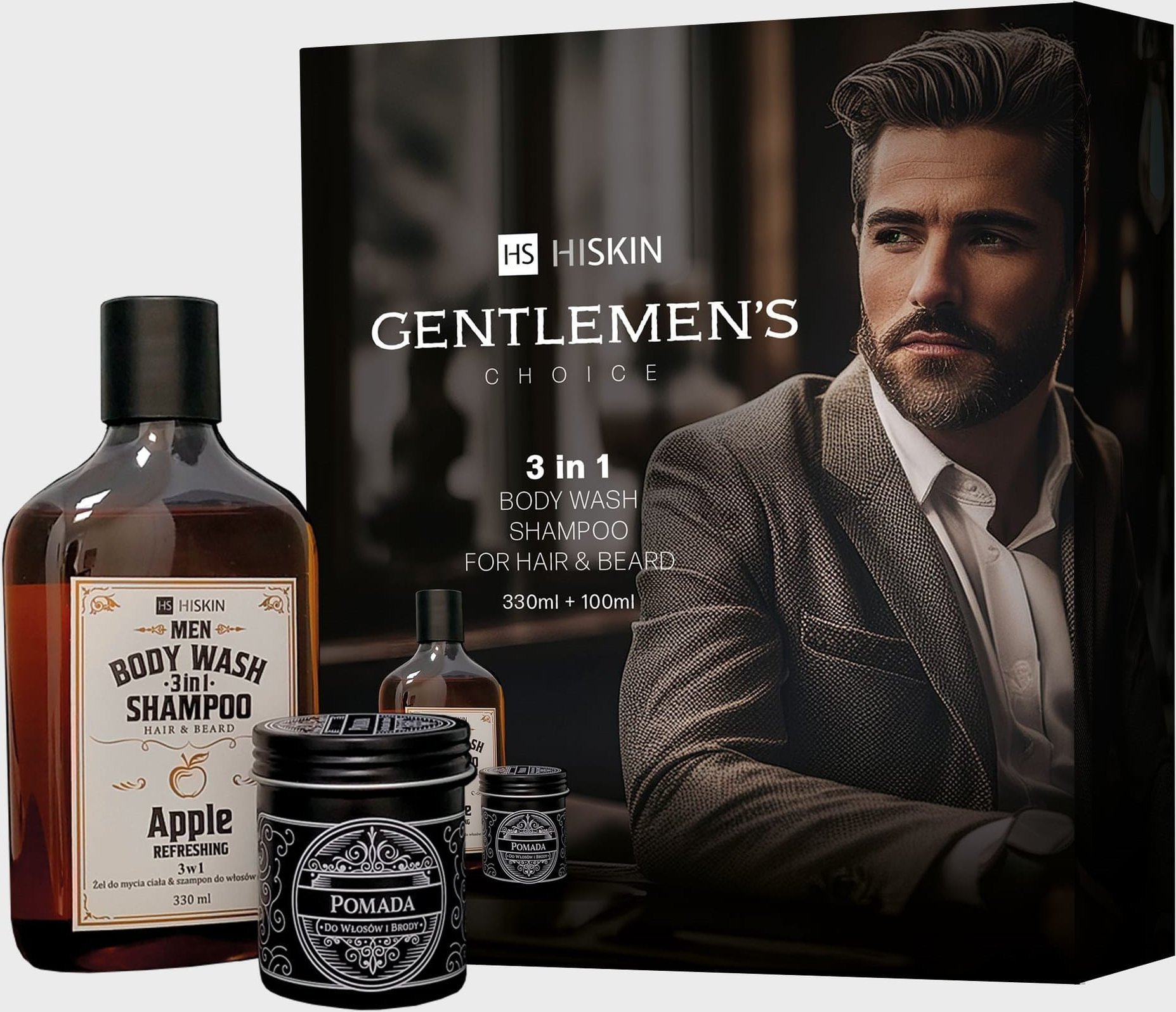 HiSkin HISKIN Zestaw do włosów i brody - Whisky Szampon 330 ml + Pomada do włosów i brody