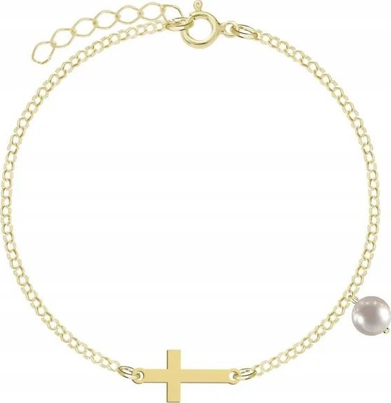 Radziszewska Jewellery Bransoletka Złota z Krzyżykiem Perła 925 Łańcuszek Prezent DEDYKACJA