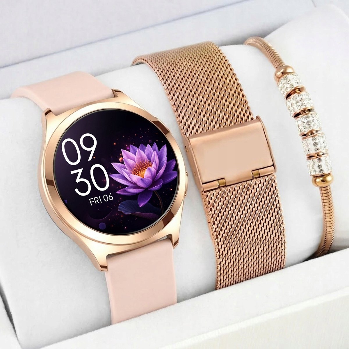 Smartwatch Rubicon Zestaw damski Smartwatch złoty Bluetooth Call + bransoletka (F56-1-TB2-NE)