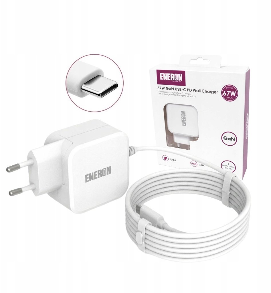 Zasilacz do laptopa Eneron NAJMNIEJSZA ŁADOWARKA Eneron GaN 67W MINI POWER USB-C do LAPTOPA TELEFONU