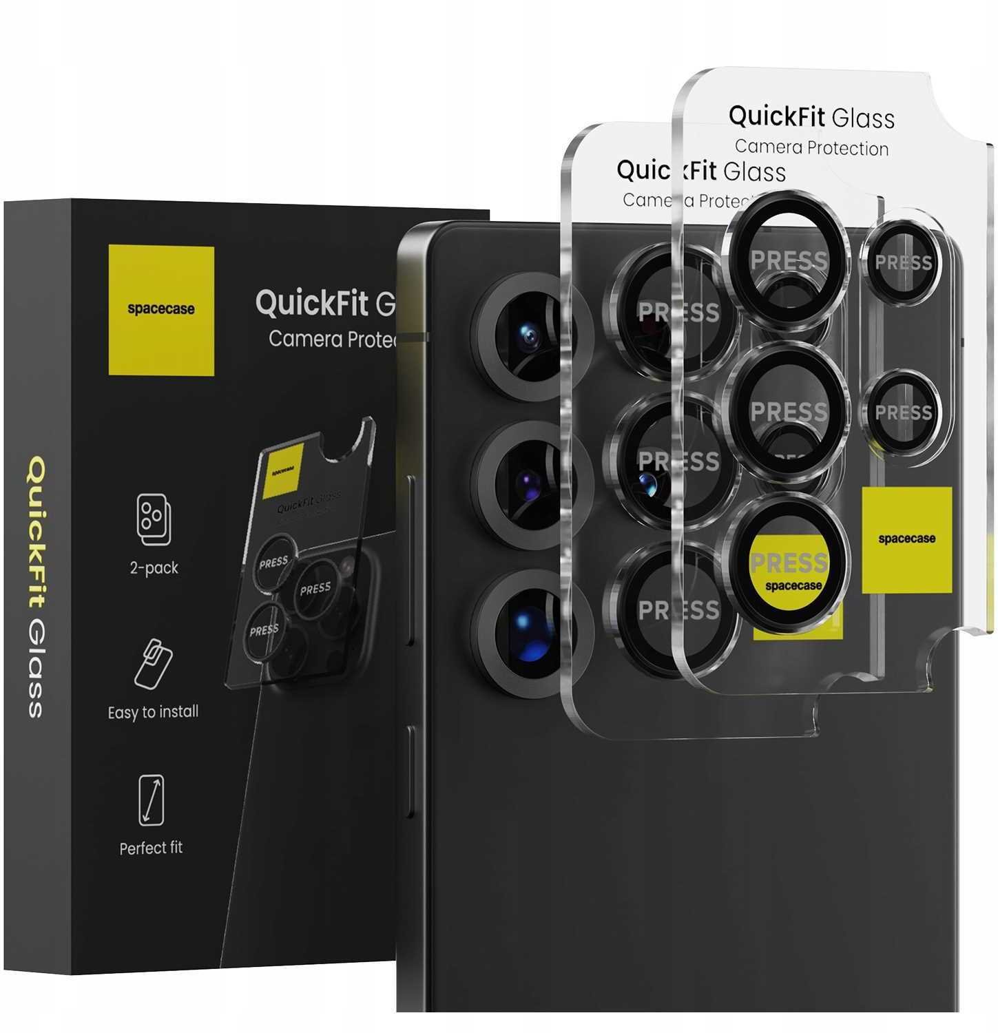 SpaceCase 2x Szkło na aparat z aplikatorem SPACECASE QuickFit Camera do Glass Galaxy S25 Ultra Czarny