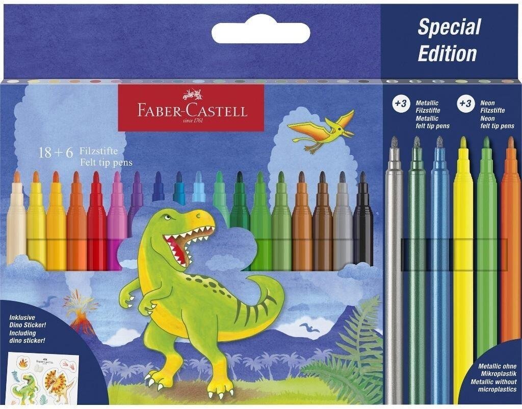 Faber-Castell Flamastry Dinozaur 18kol+3kol metal+3kol neon+nakl