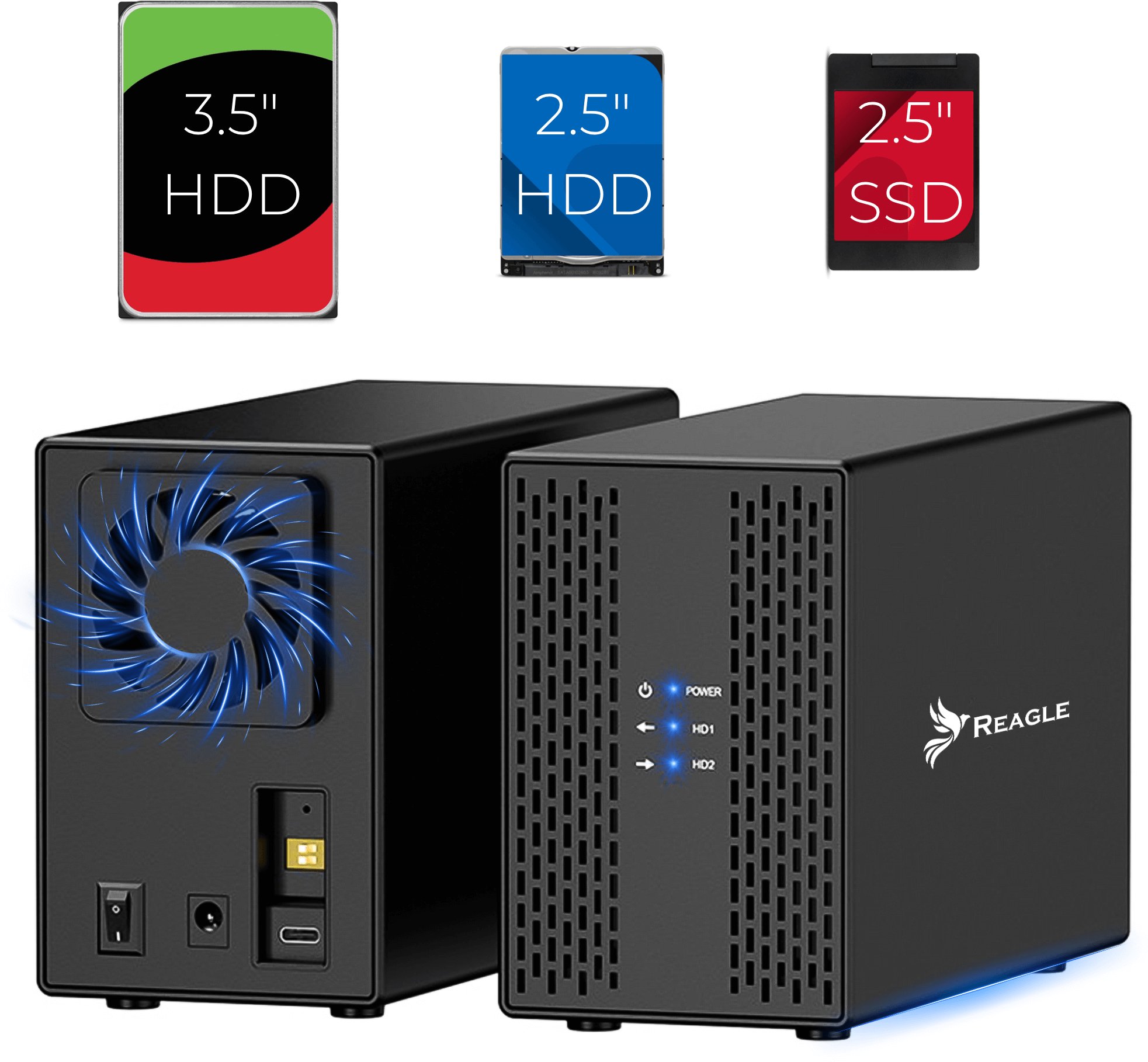Kieszeń Reagle OBUDOWA DYSKU HDD SSD 2x 3,5" SATA III USB 3.2 KIESZEŃ RAID JBOD PM DO 40TB