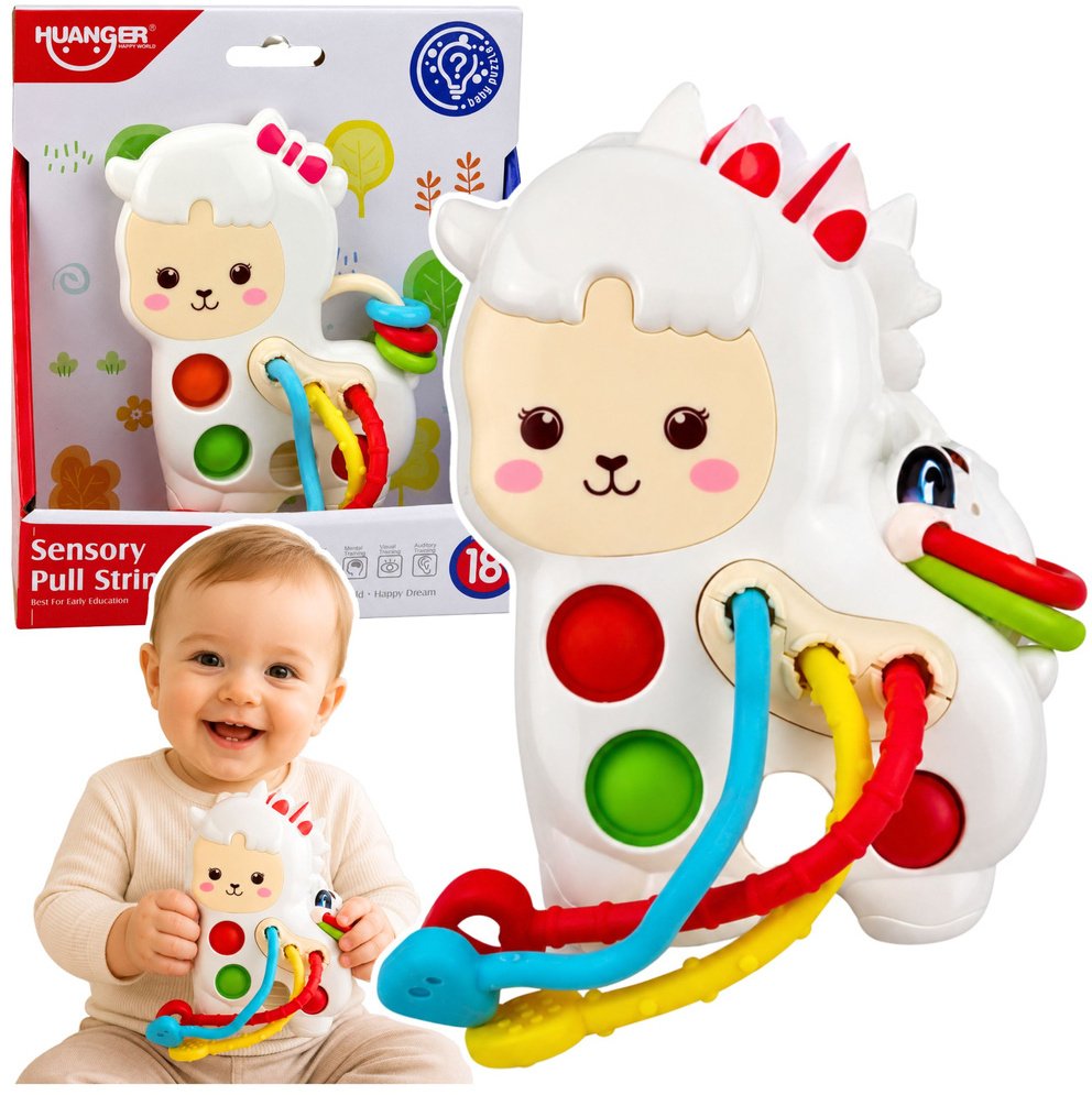 LeanToys Zabawka Sensoryczna Dla Malucha Lama Ze Sznurkami Pop-It Koraliki