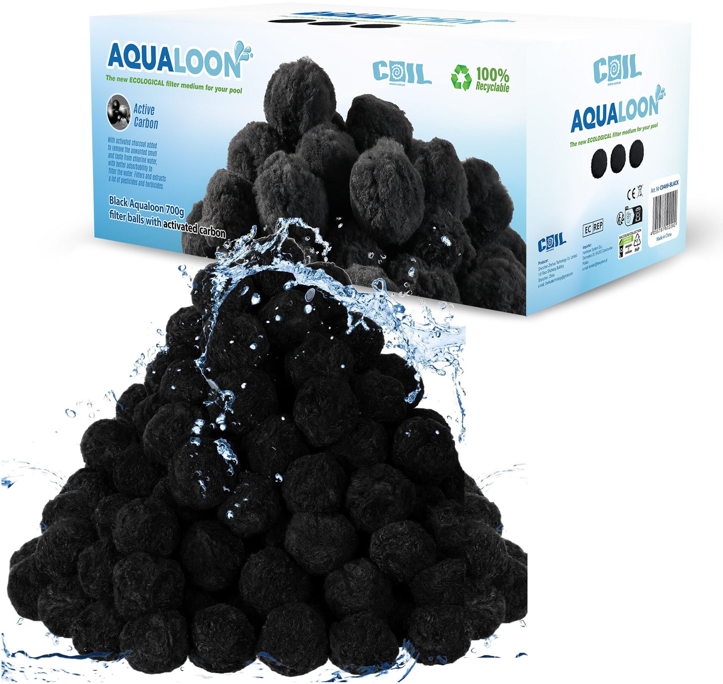 Coil kulki filtracyjne aqualoon black do pompy piaskowej do basenu opakowanie 700g zastępuje 25kg pi...