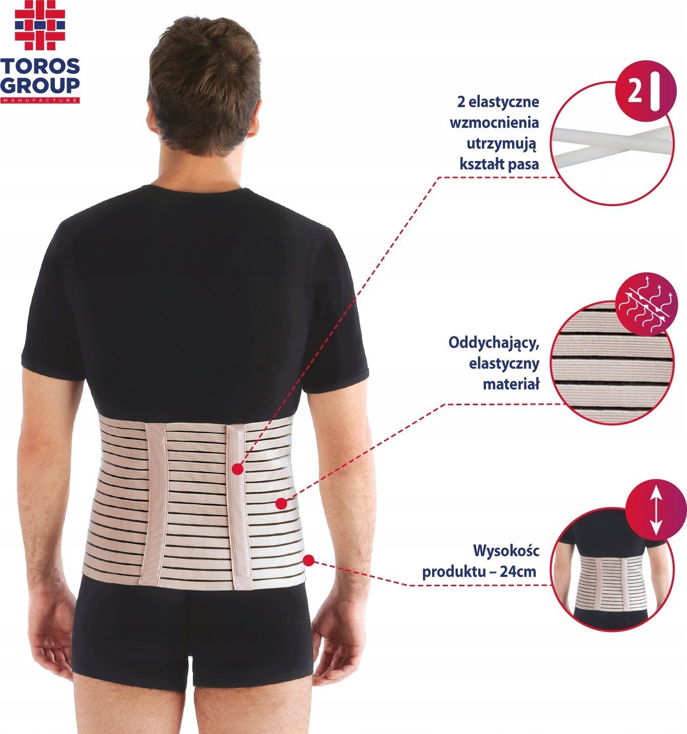 TOROS-GROUP Pas pooperacyjny z szynami usztywniajĄcymi , porowaty - Wysokoâ 24 cm rozmiar 7 - 150P(b)-5